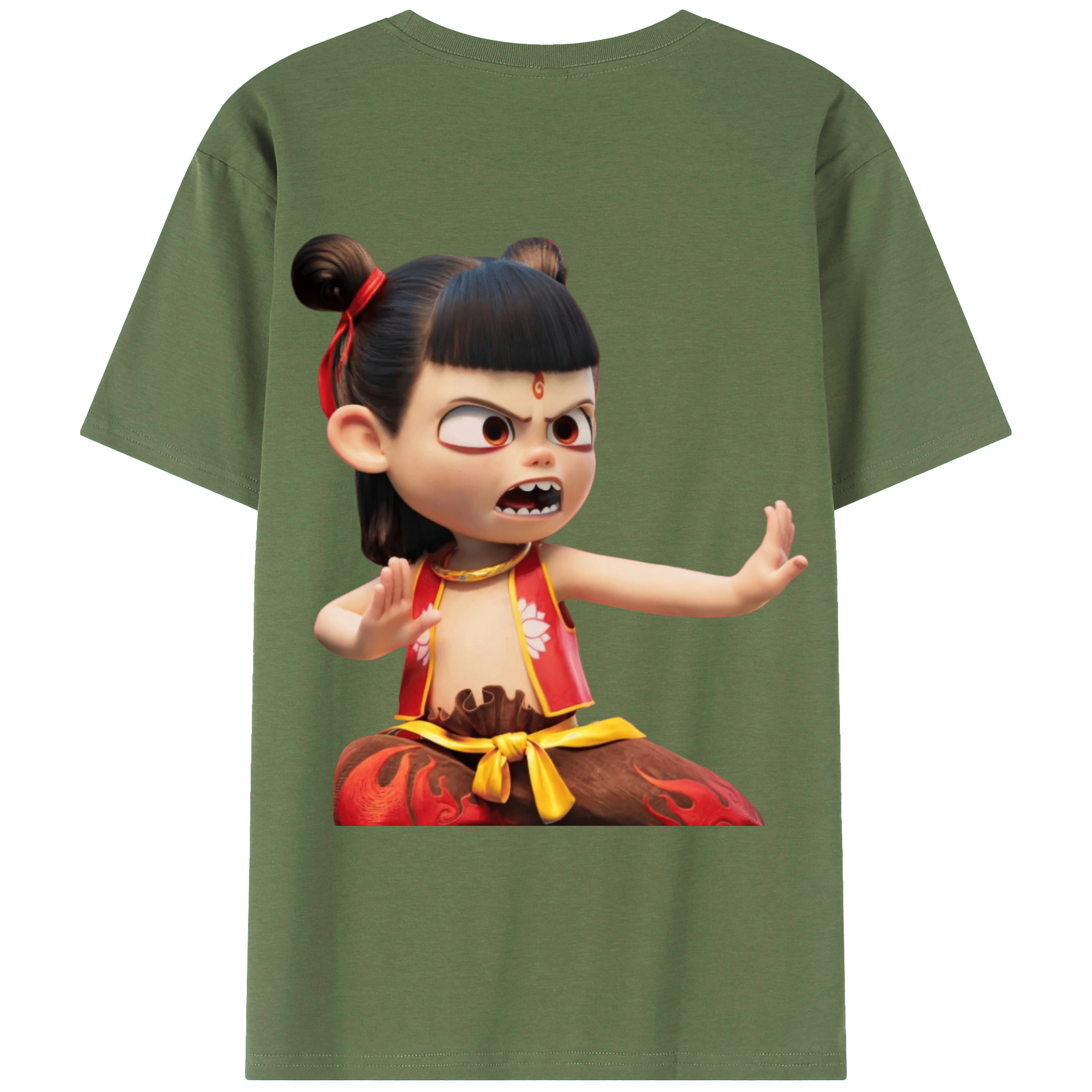 （画像用） Ne Zha 2 ナタ 魔童の大暴れ 綿100％ メンズ半袖Tシャツ（バックプリント） 通気性